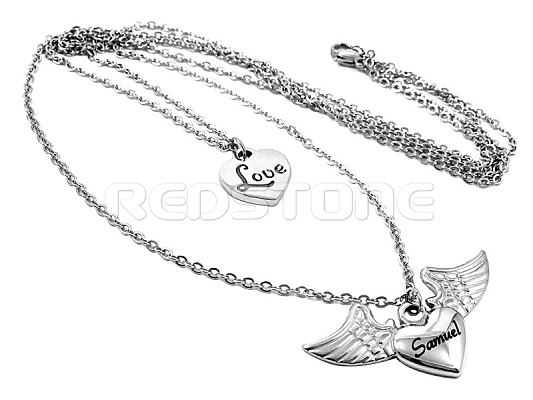 Náhrdelník z chirurgickej ocele so srdiečkom s krídlami a gravírovaním